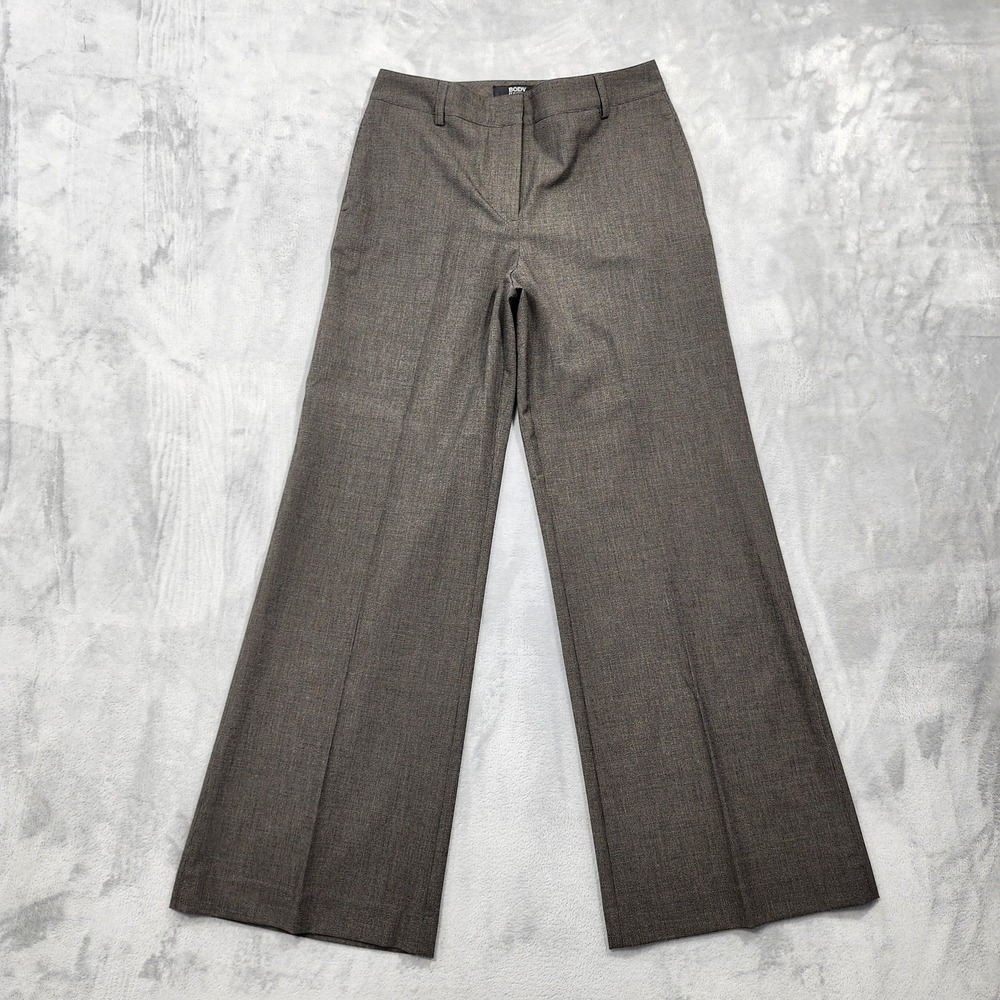 Body By Victoria Pants Womens 10 Brown Check Bridget Fit Wide Leg Stretch Office